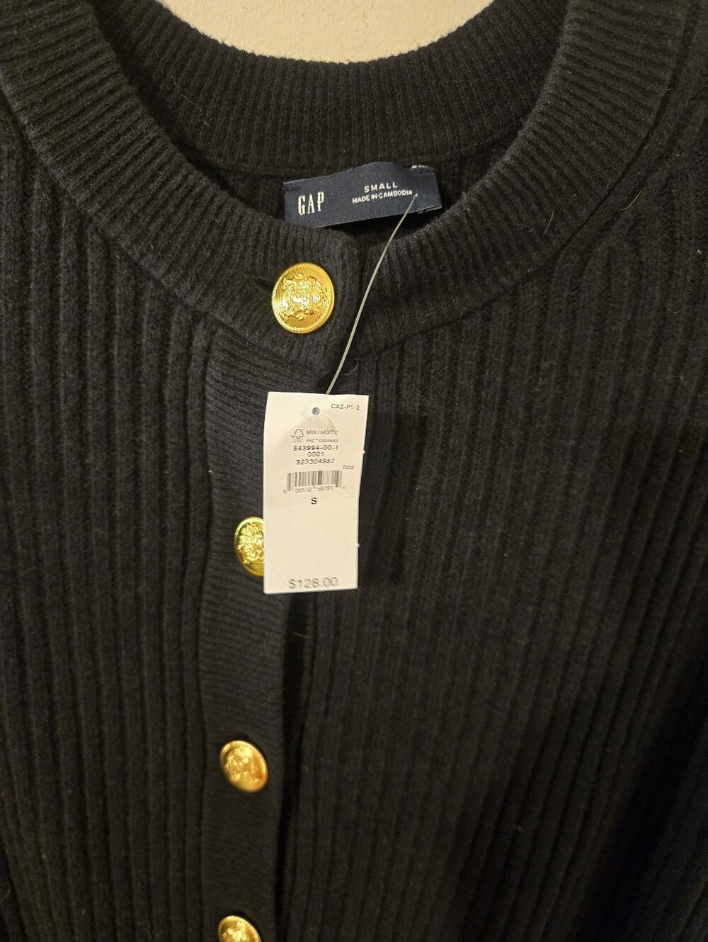 GAP CashSoft Rib Sweater Jumpsuit True Black Gold Buttons - Picture 4 of 8